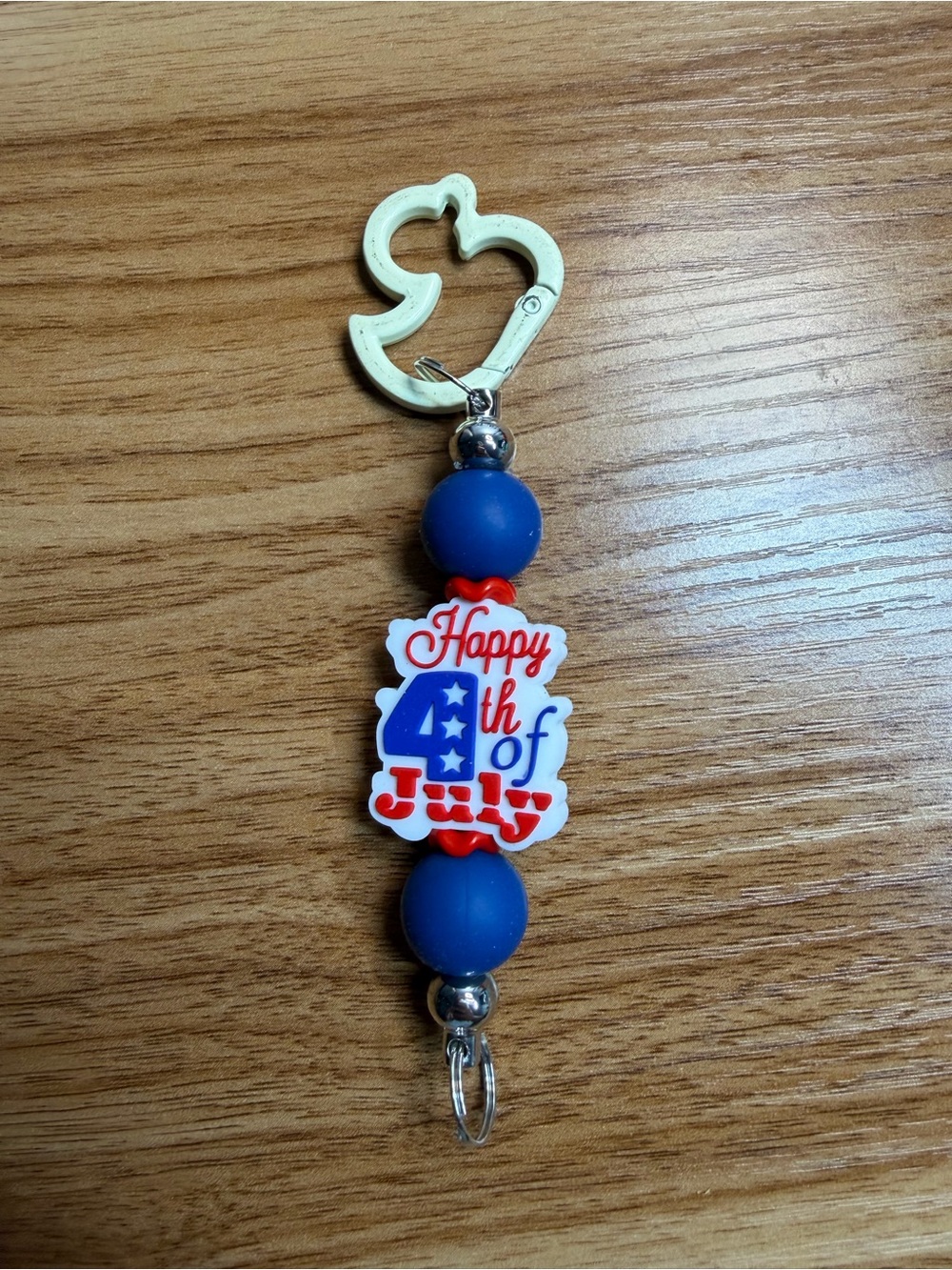 Patriotic "Happy 4th of July" Duck Keychain with Blue Beads